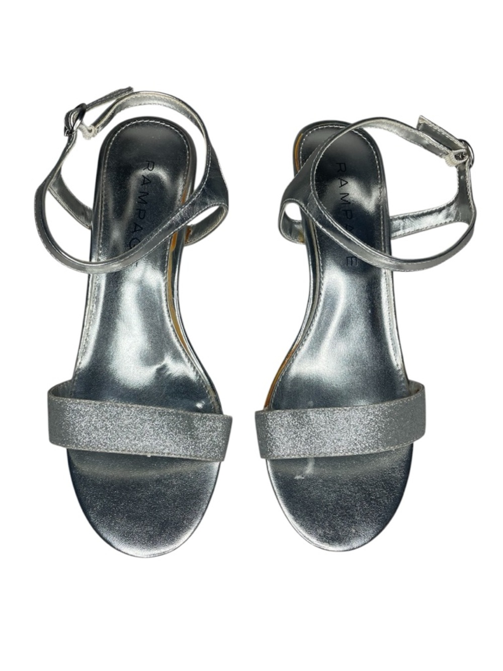 Vintage Y2K Rampage Solid Silver Metallic Classic Dressy Ankle-Strap Heels